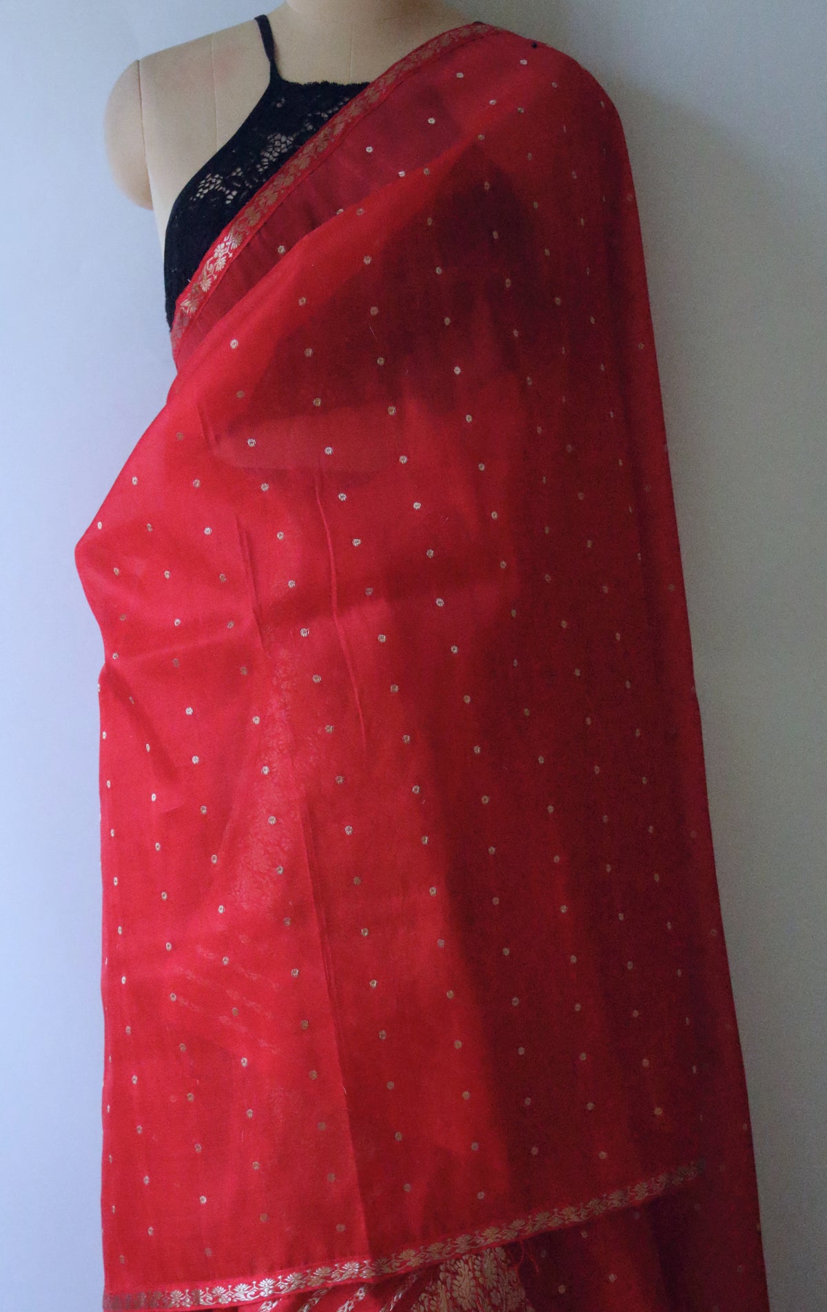 Red Handloom Mulberry Silk Mekhla Chador Set from Assam