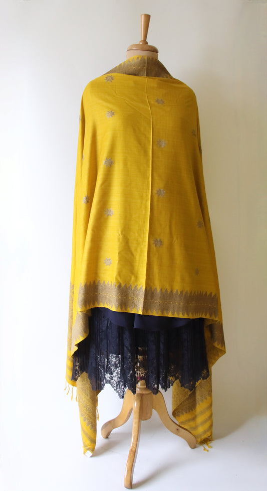 Turmeric Yellow Natural Dyed Eri Silk Handwoven Dupatta
