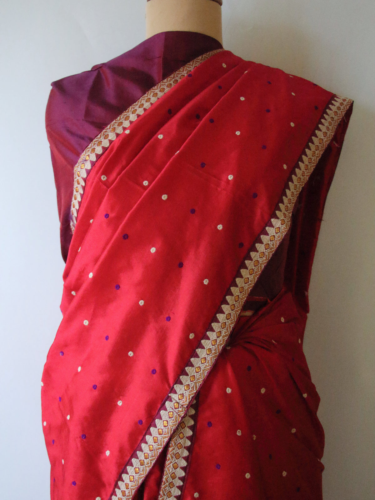Red Mulberry Silk Traditional Mekhla Chador Set from Assam