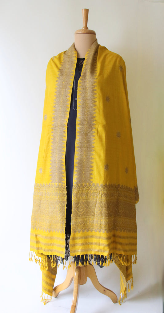 Turmeric Yellow Natural Dyed Eri Silk Handwoven Dupatta