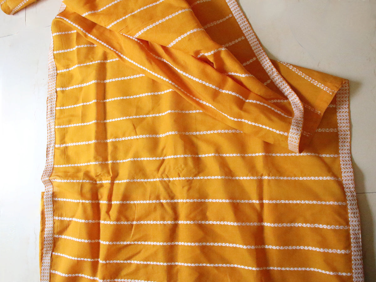 Mustard Yellow Cotton Silk Handloom Mekhela Chador Set from Assam
