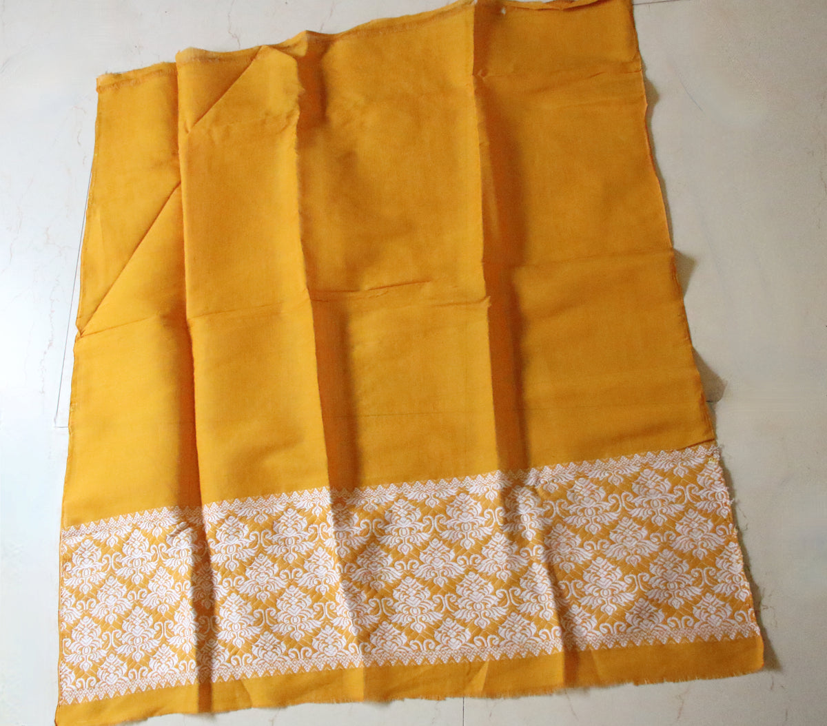 Mustard Yellow Cotton Silk Handloom Mekhela Chador Set from Assam