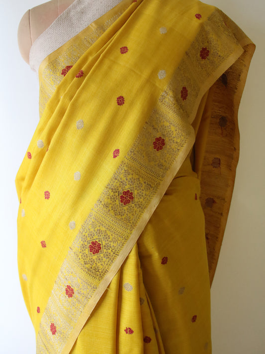 Turmeric Yellow Natural Dyed Handloom Eri Silk Saree from Assam