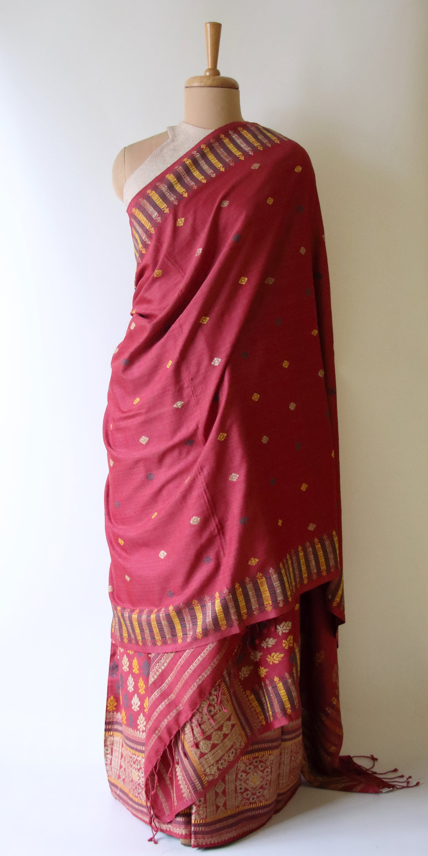 Maroon Narural Dyed Eri Silk Mekhela Chador Set