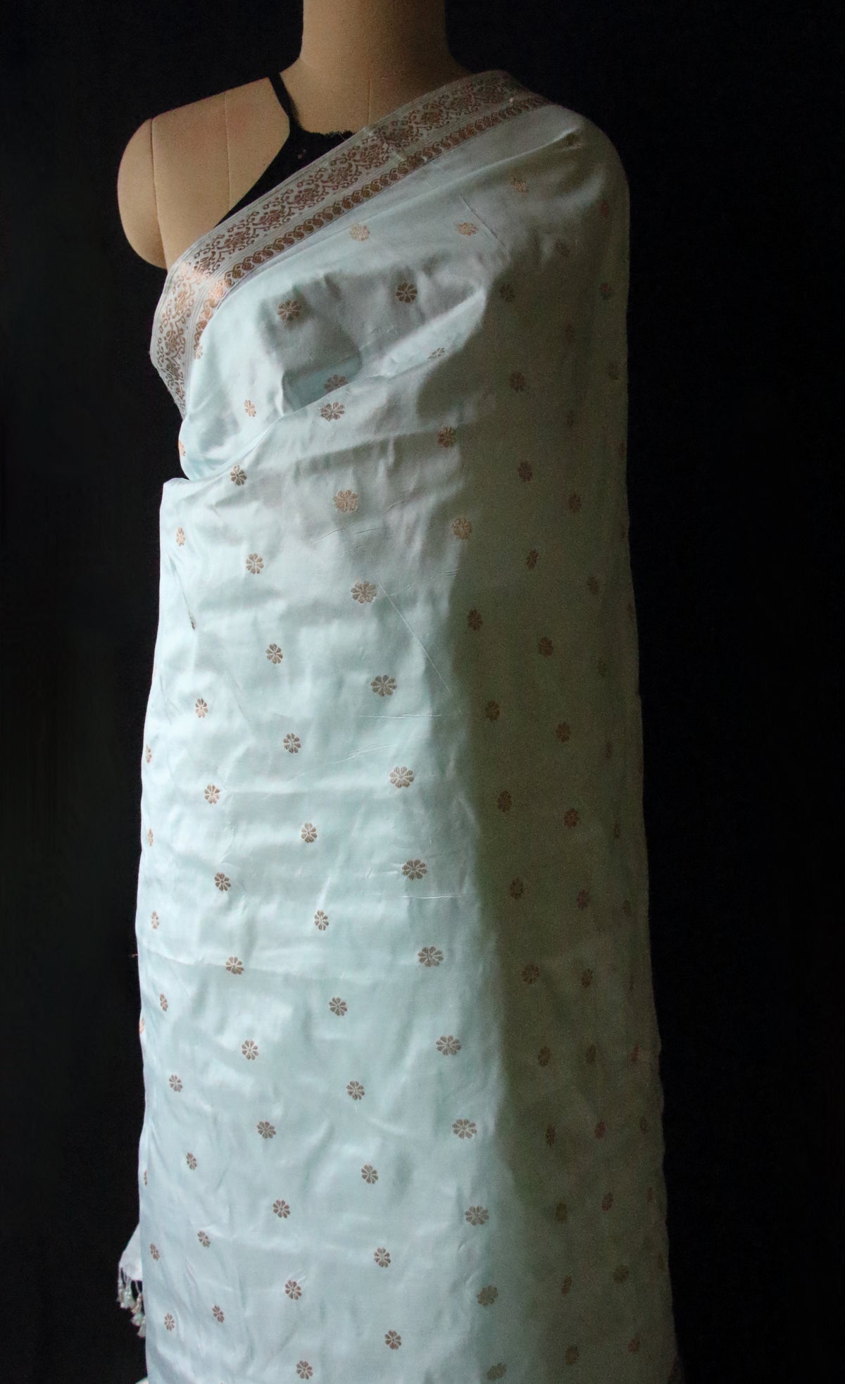 Powder Blue Colour Handloom Mulberry Silk Saree from Assam