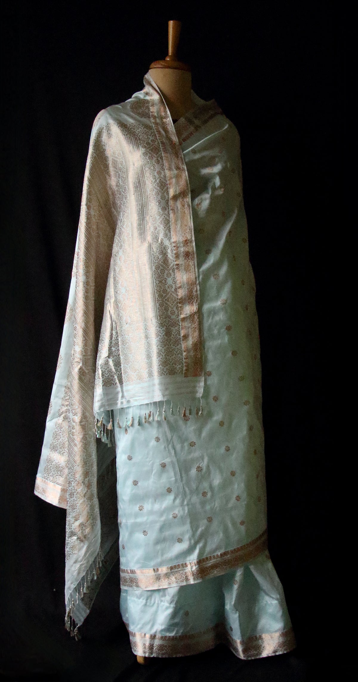 Powder Blue Colour Handloom Mulberry Silk Saree from Assam