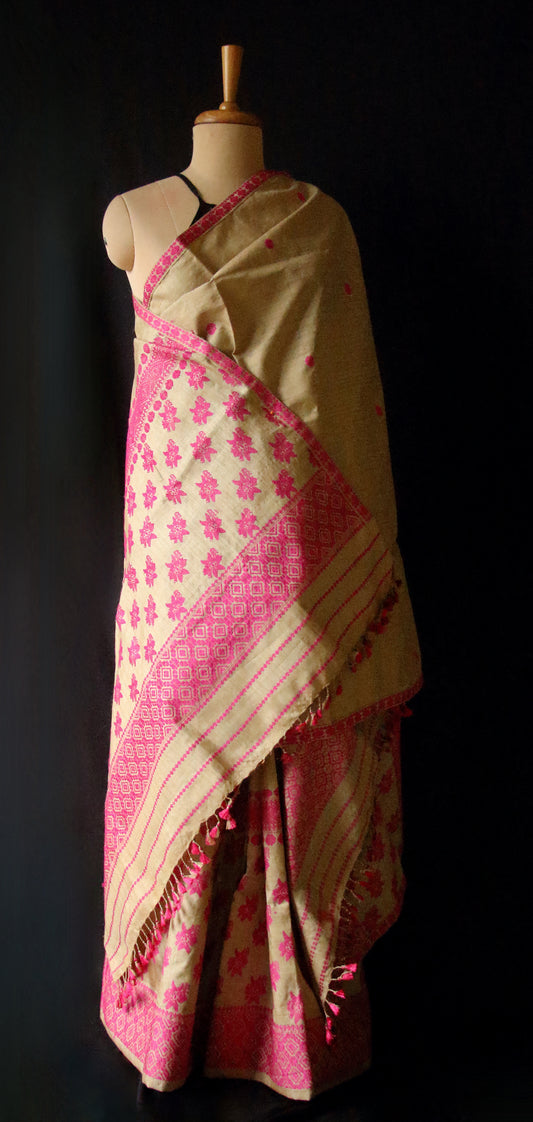 Authentic Muga Silk Handwoven Mekhela Chador Set from Assam
