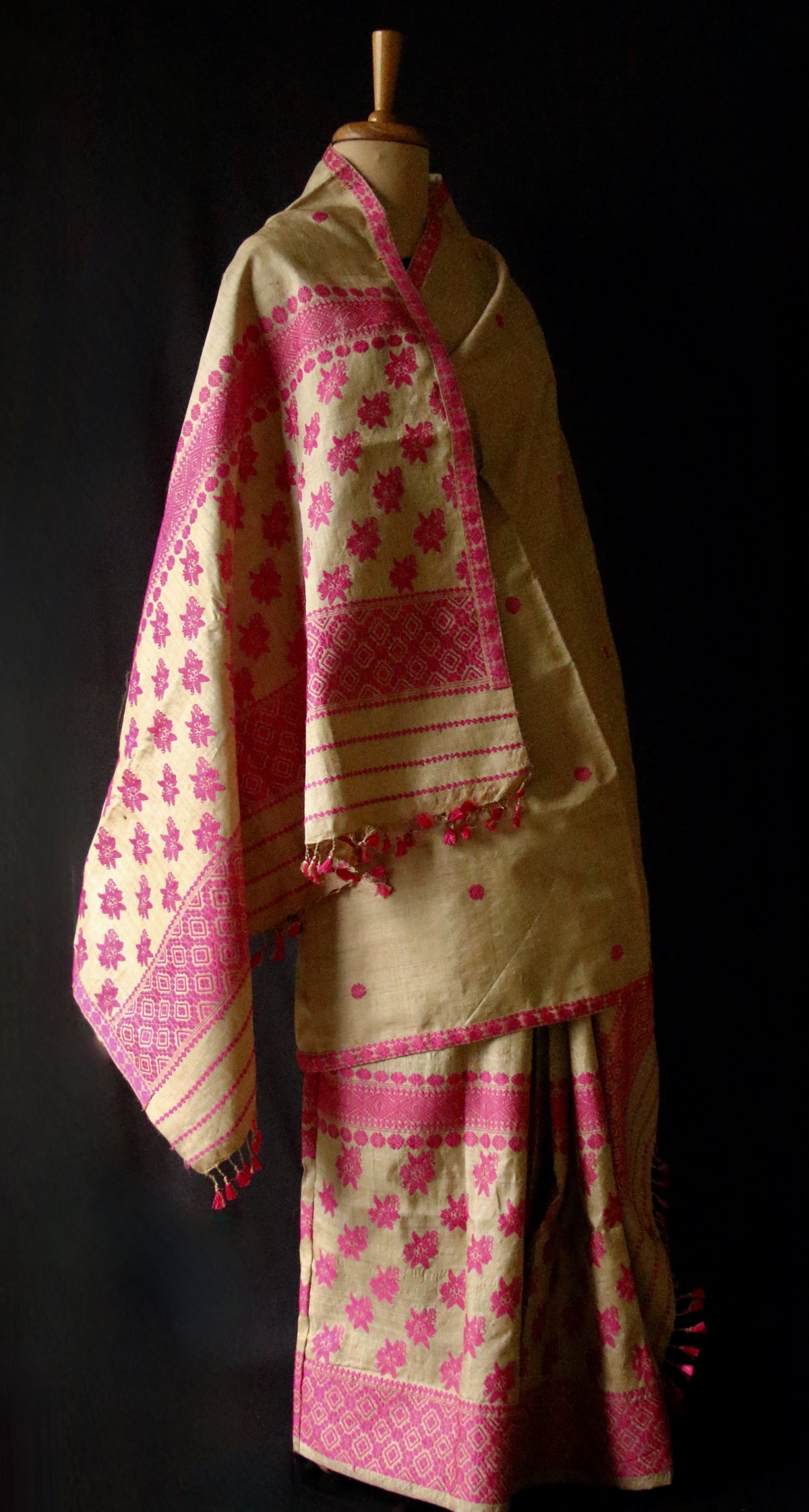 Authentic Muga Silk Handwoven Mekhela Chador Set from Assam