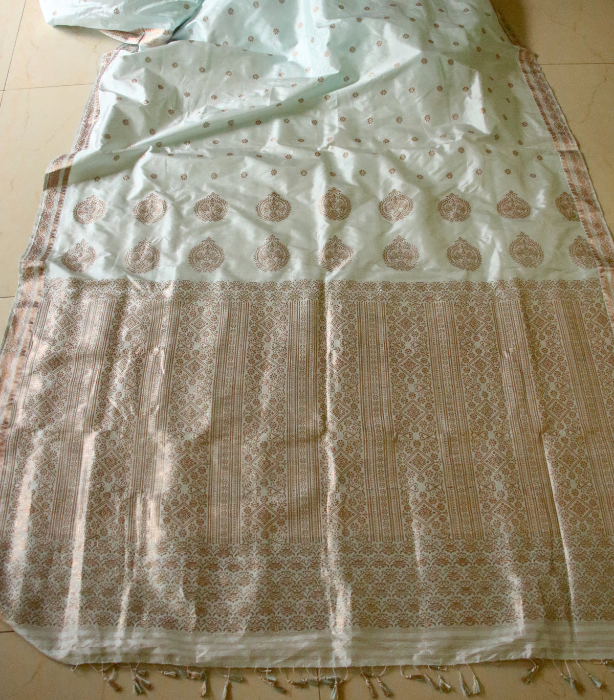 Powder Blue Colour Handloom Mulberry Silk Saree from Assam