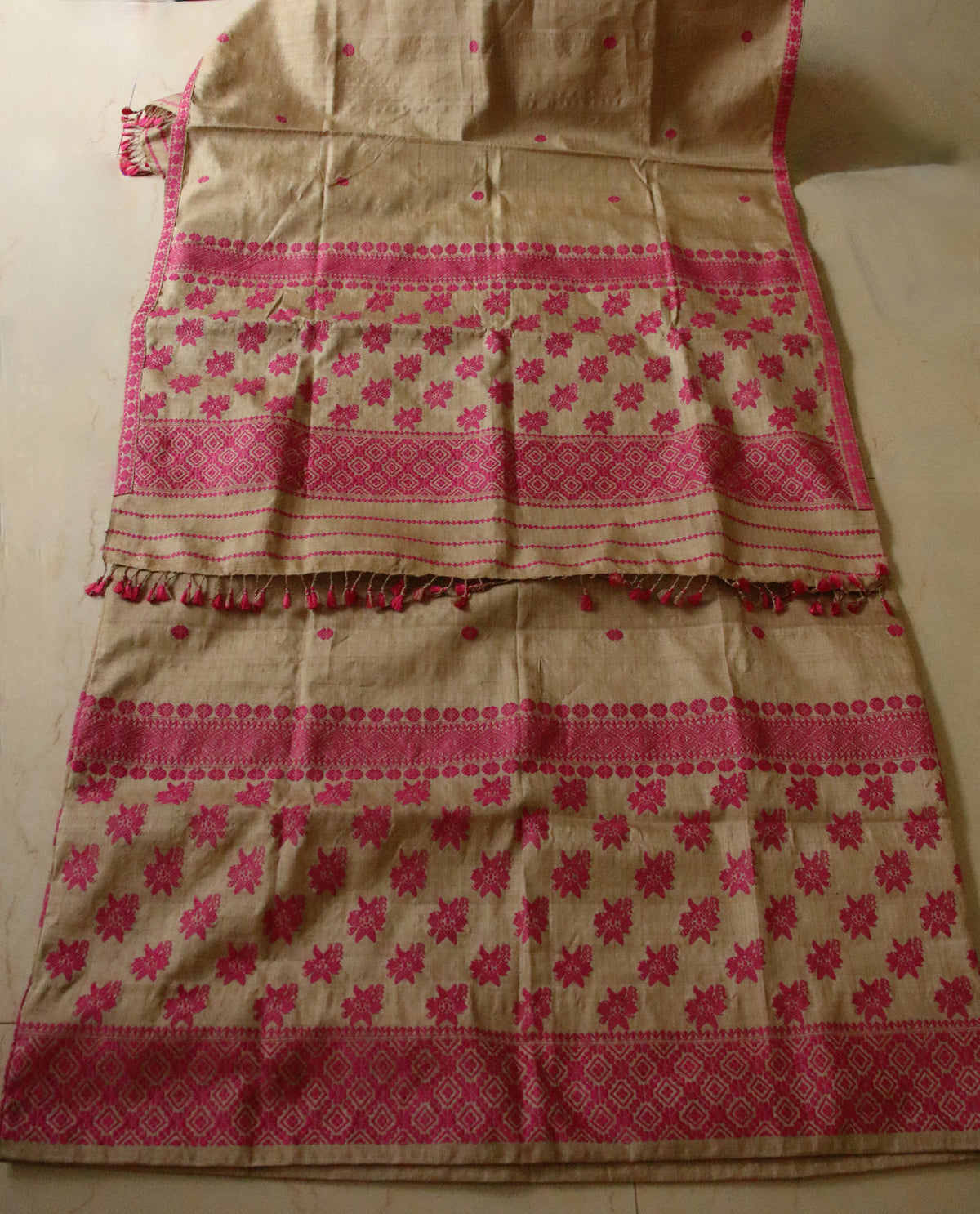 Authentic Muga Silk Handwoven Mekhela Chador Set from Assam