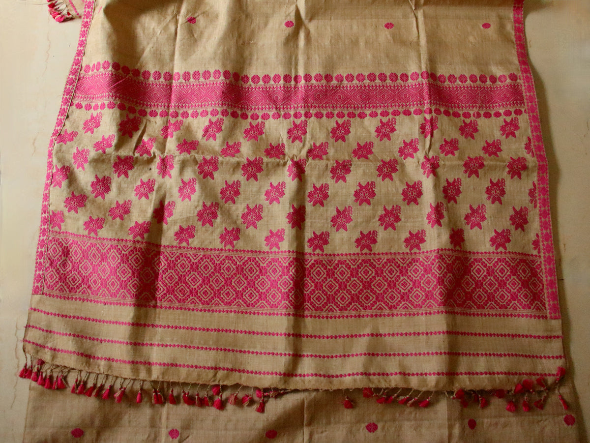 Authentic Muga Silk Handwoven Mekhela Chador Set from Assam