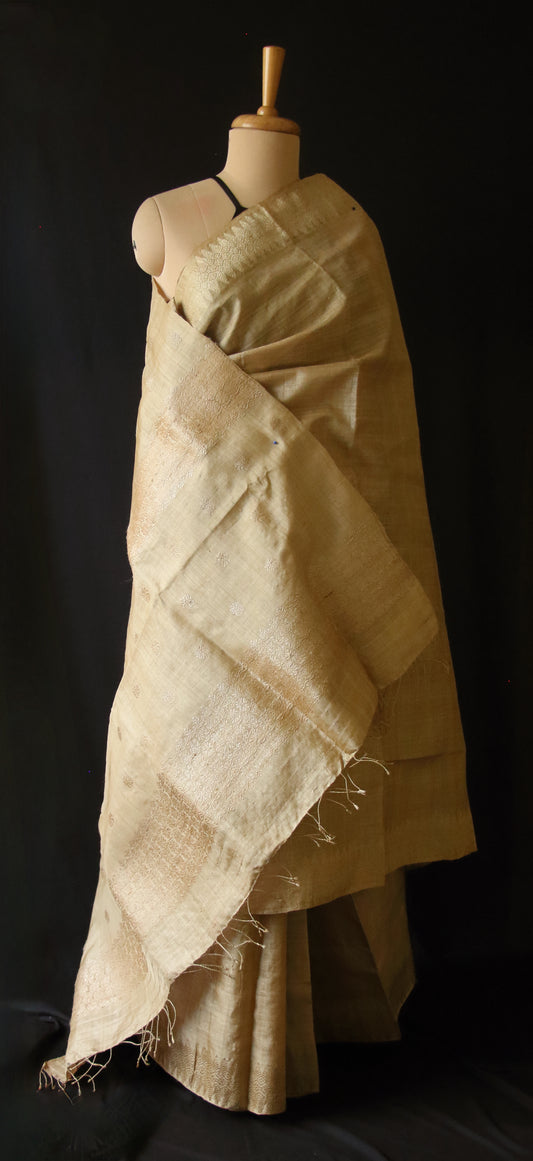 Luxurious and Classy Golden Muga Silk Saree from Assam
