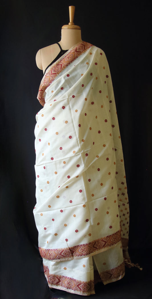 Natural Off White  Handloom Silk  Saree from Assam