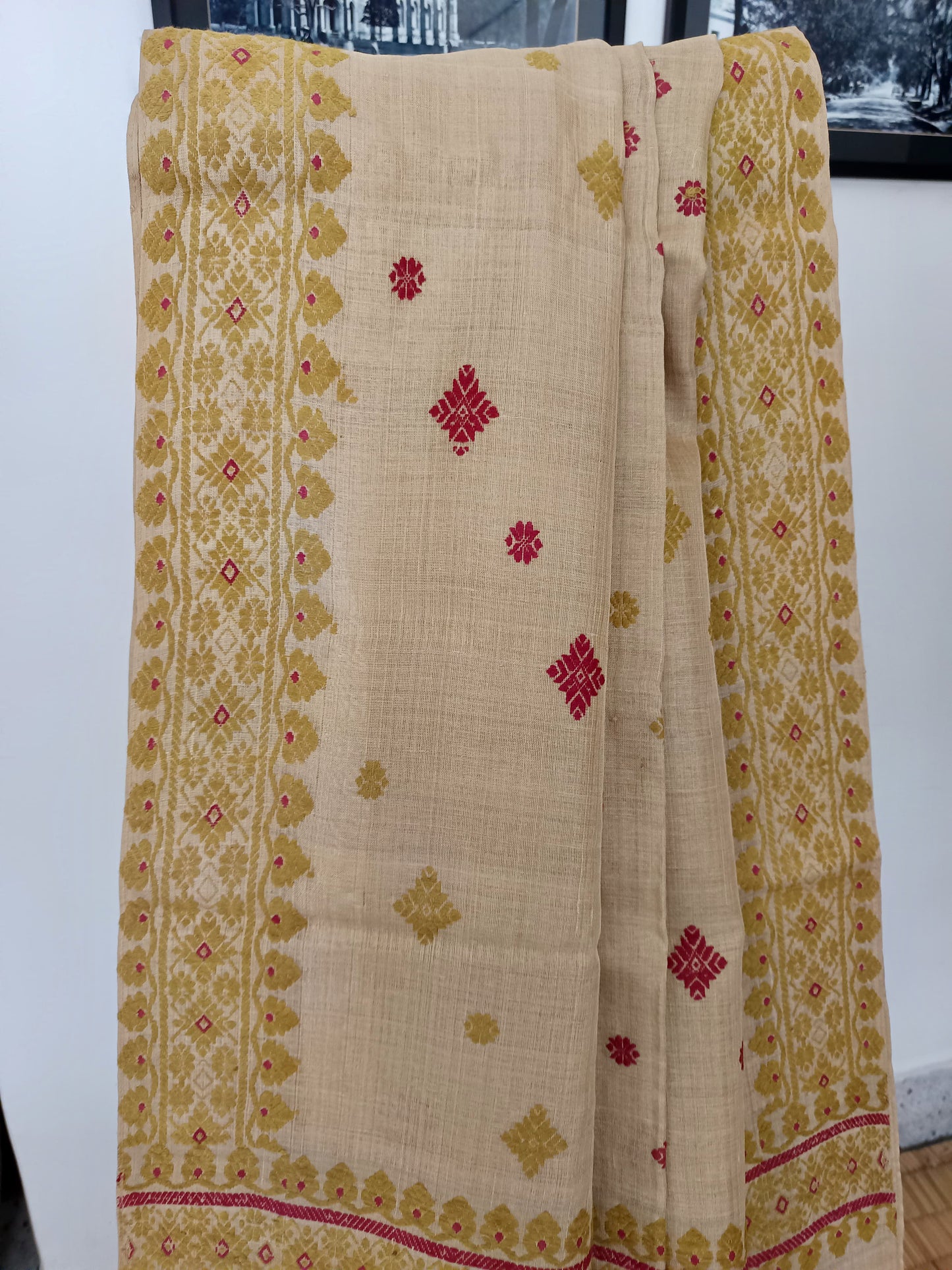 Muga Silk Saree with natural dyed Eri Silk  motifs from Assam