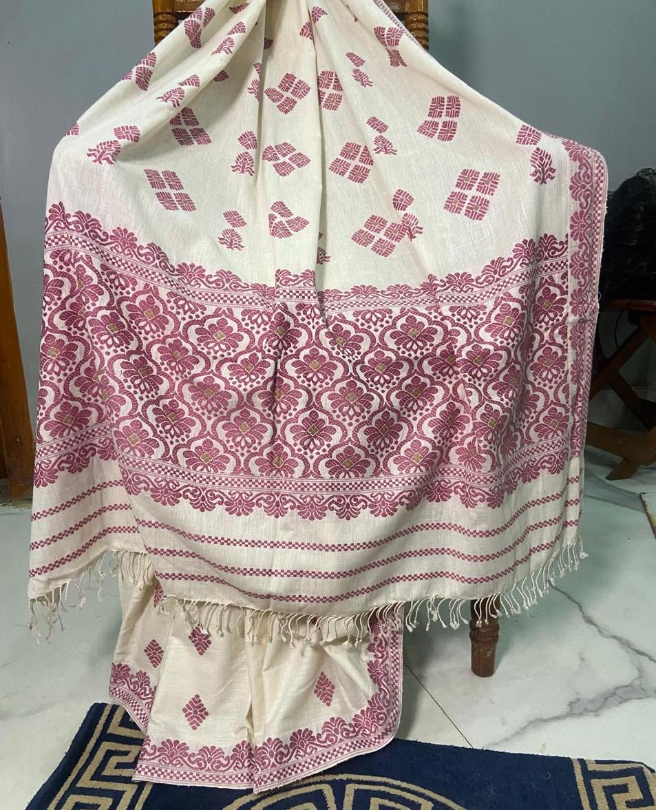 Eri Silk Saree in Natural Off White colour from Assam