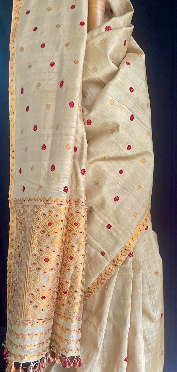 Handloom Traditional Design Muga Silk Saree from Assam