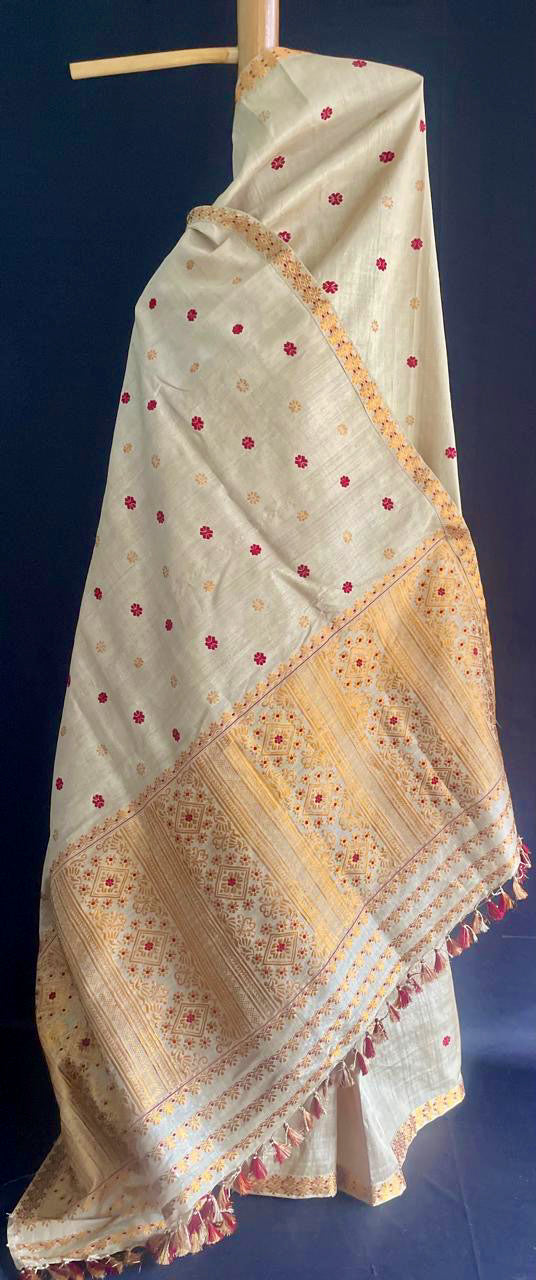 Handloom Traditional Design Muga Silk Saree from Assam - Made To Order