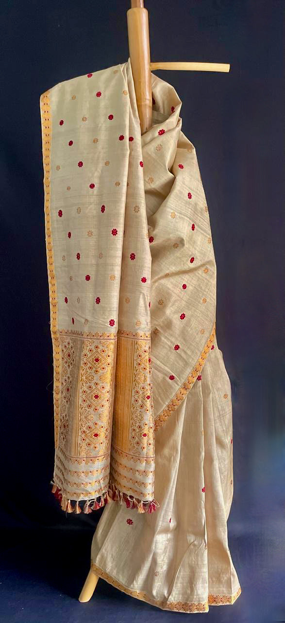 Handloom Traditional Design Muga Silk Saree from Assam - Made To Order