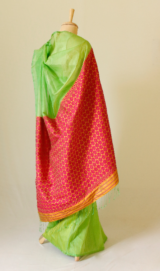Green Organza Silk Handloom Saree from Assam