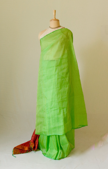 Green Organza Silk Handloom Saree from Assam