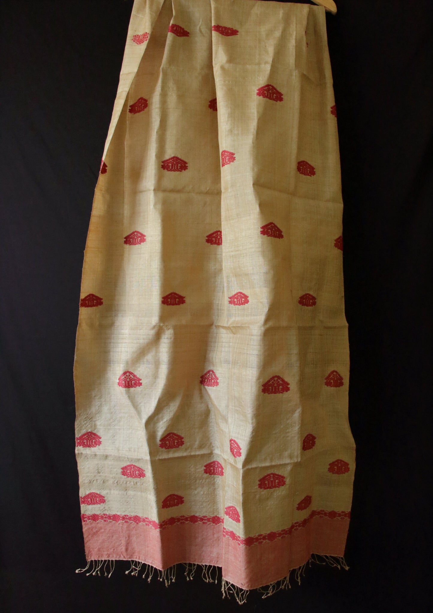 Handloom Muga Silk Wrap / Stole / Scarf with natural Dyed Eri Silk Motifs from Assam