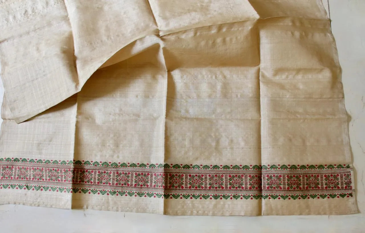 Handloom Muga Silk Mekhla Chador Set: Natural Dyed Eri Motifs - Made To Order Only