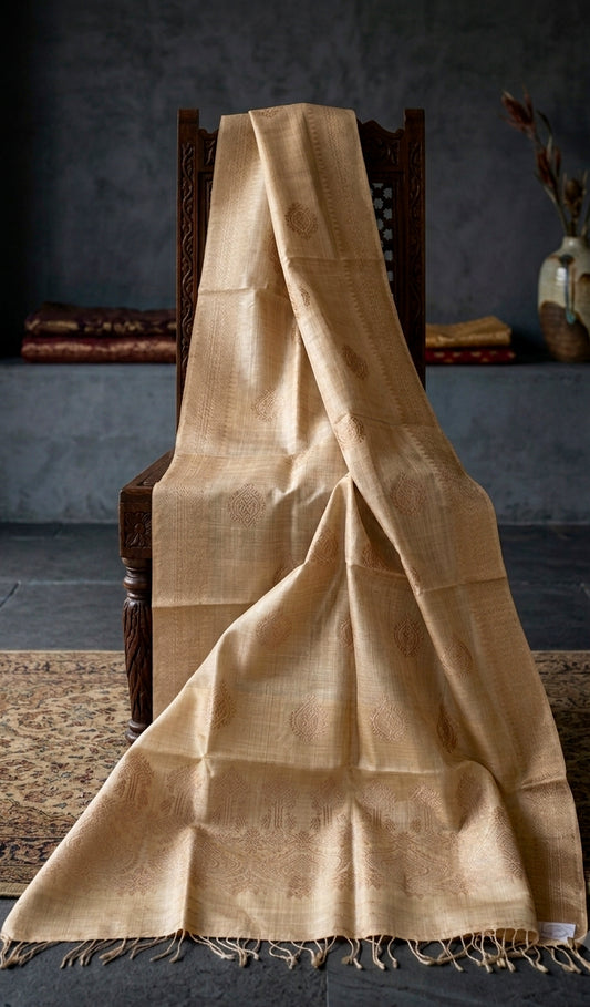 Handloom Muga Silk Shawl / Dupatta with Muga Silk Motifs from Assam - Order Only