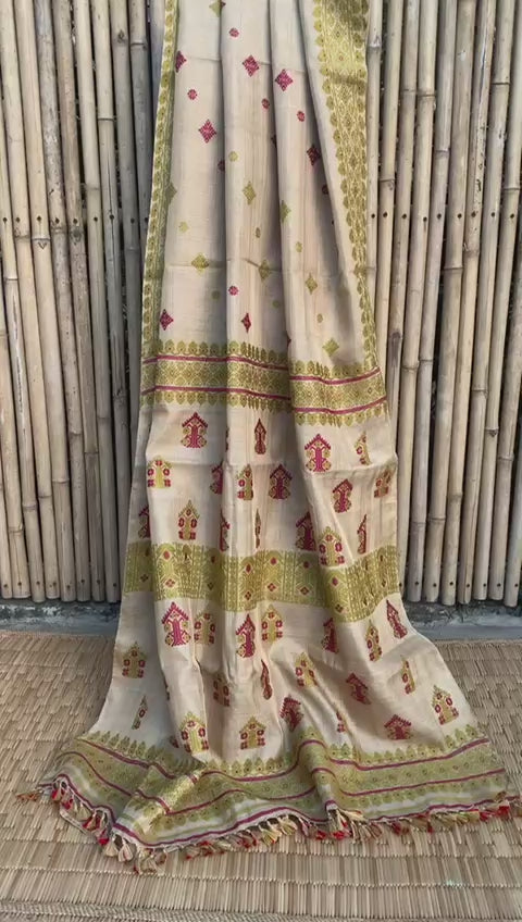 Muga Silk Saree with natural dyed Eri Silk  motifs from Assam