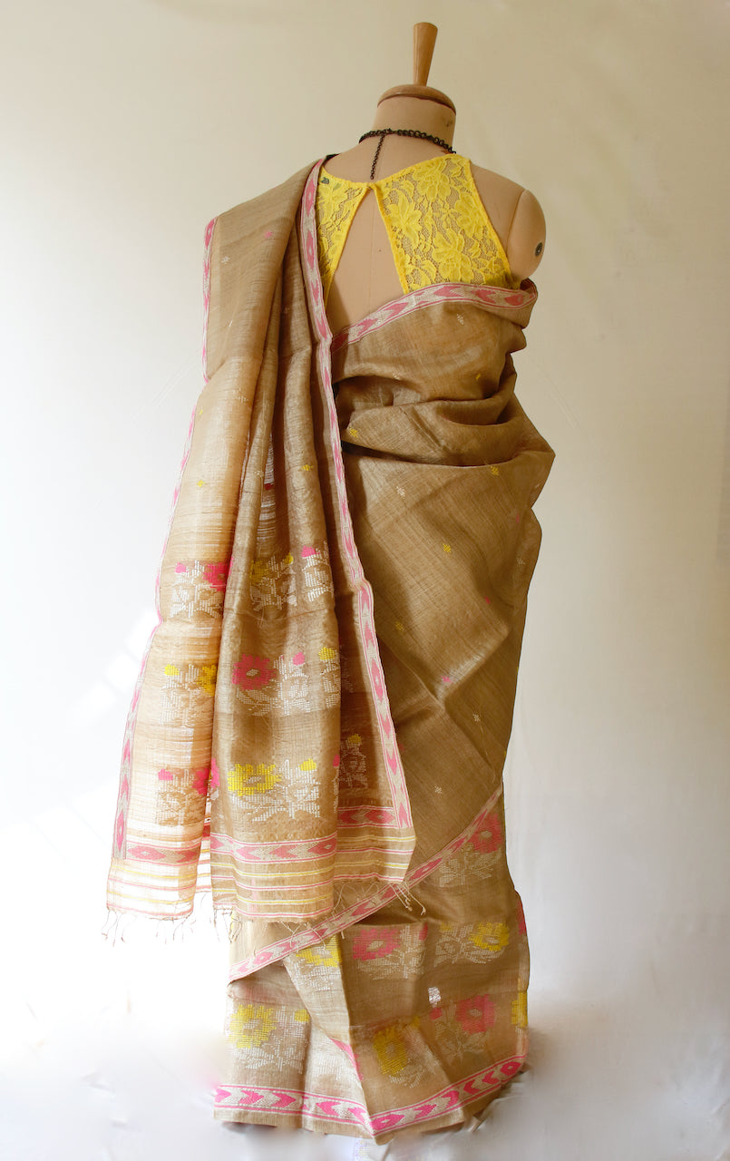 Golden Muga Silk Contemporary Style Handloom Traditional Dress / Mekhla Chador from Assam