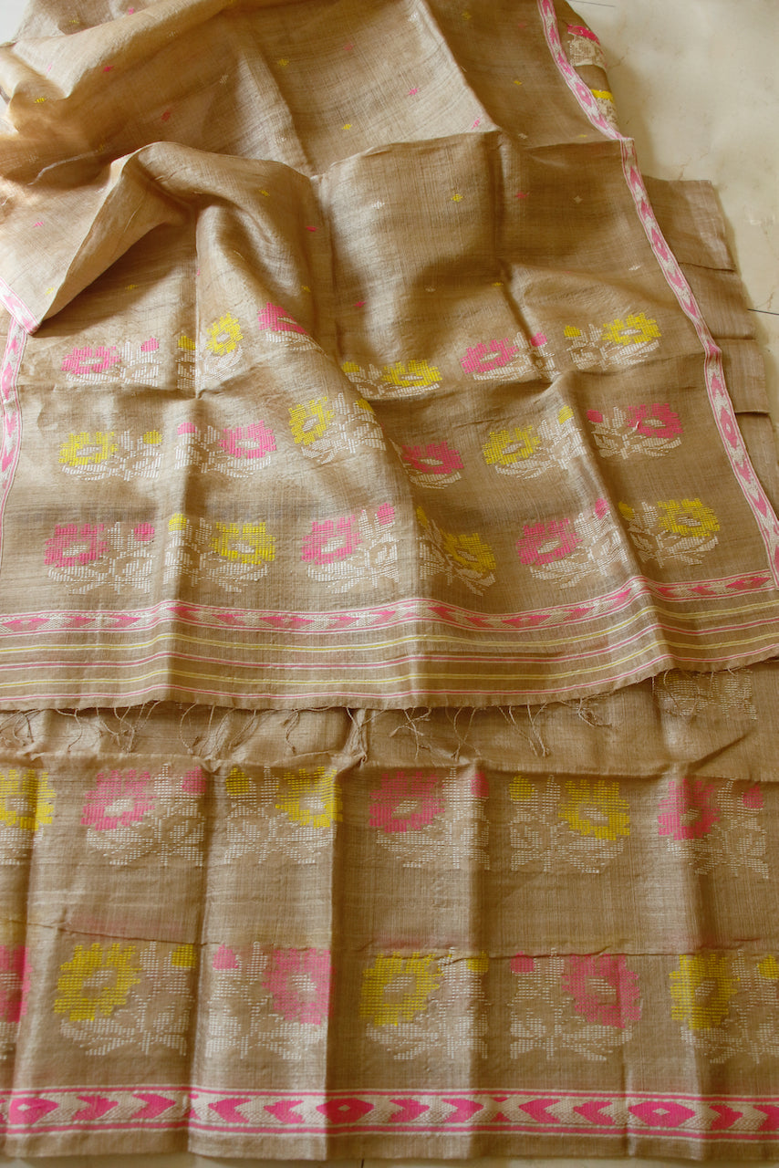 Golden Muga Silk Contemporary Style Handloom Traditional Dress / Mekhla Chador from Assam