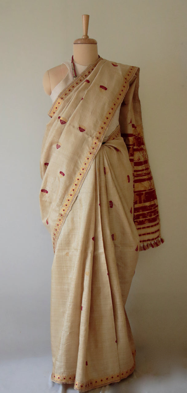 Handloom Traditional Design Muga Silk Saree from Assam , India
