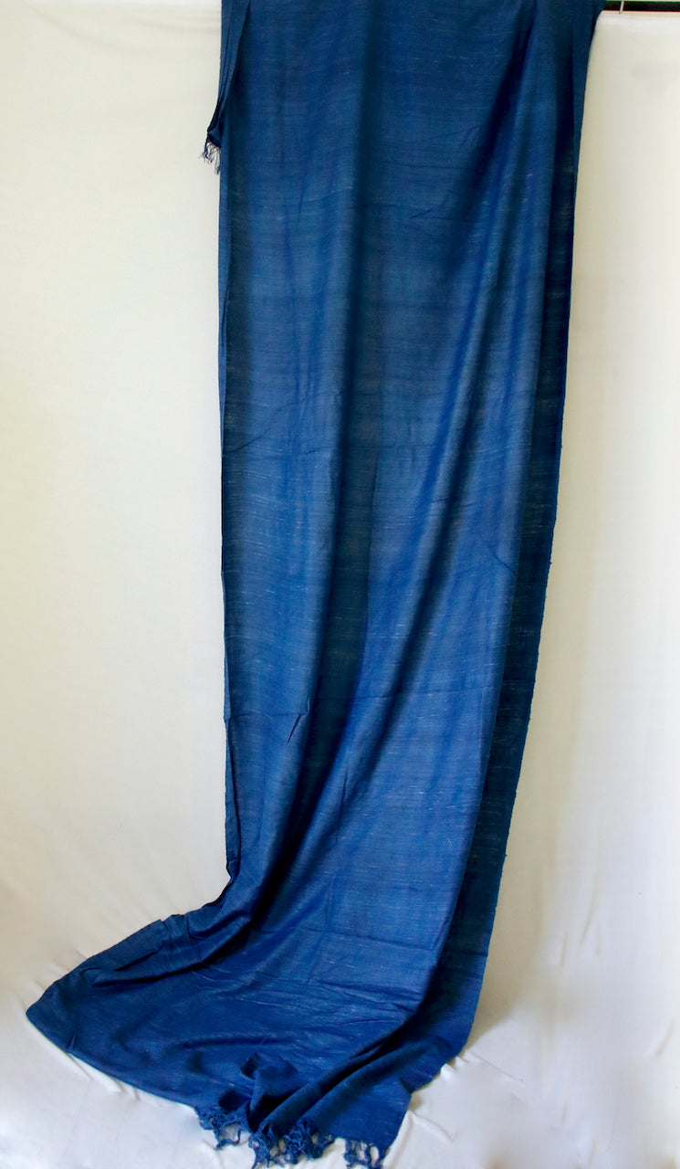 Handloom Indigo dyed Hundred percent Eri Silk / Ahimsa silk fabric by yard