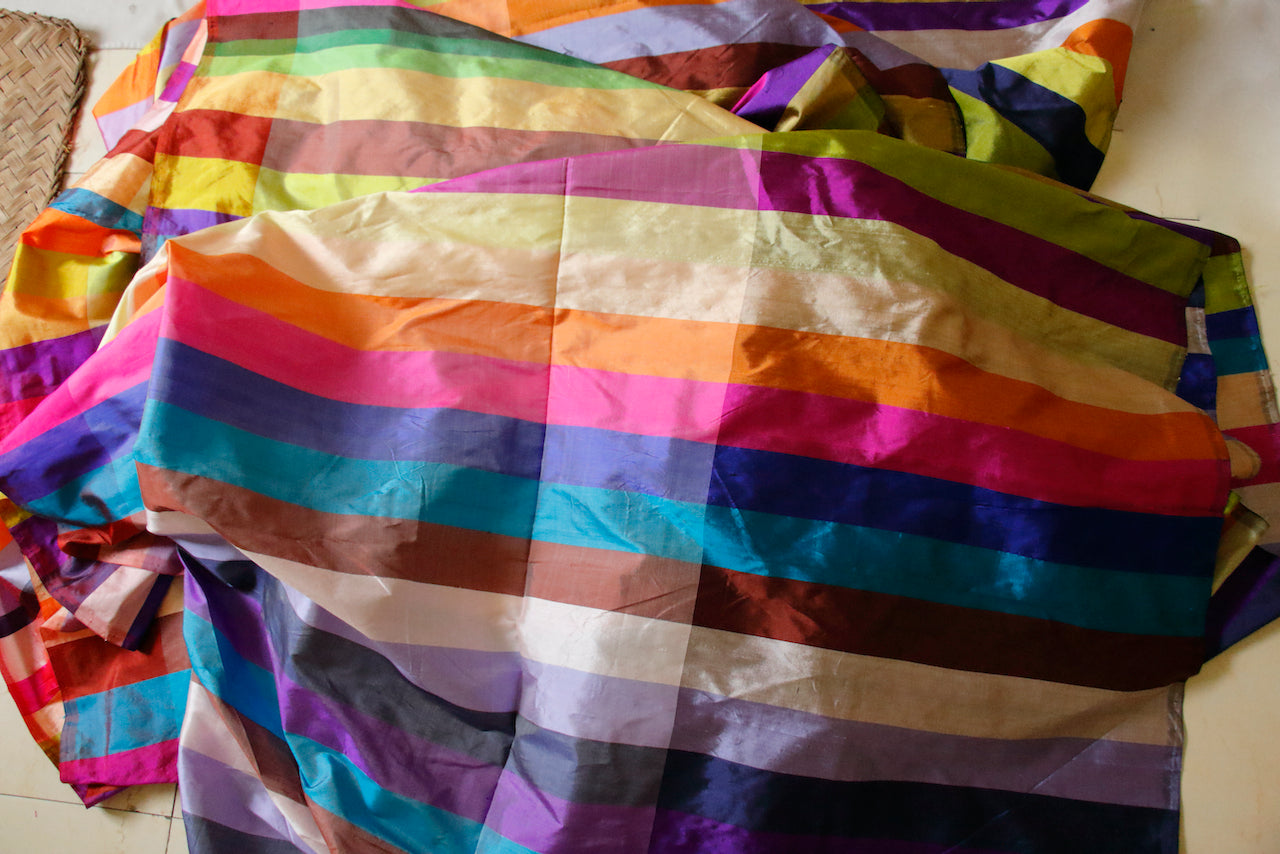 Multi Coloured Hundred Percent Mulberry Silk Fabric by the Meter
