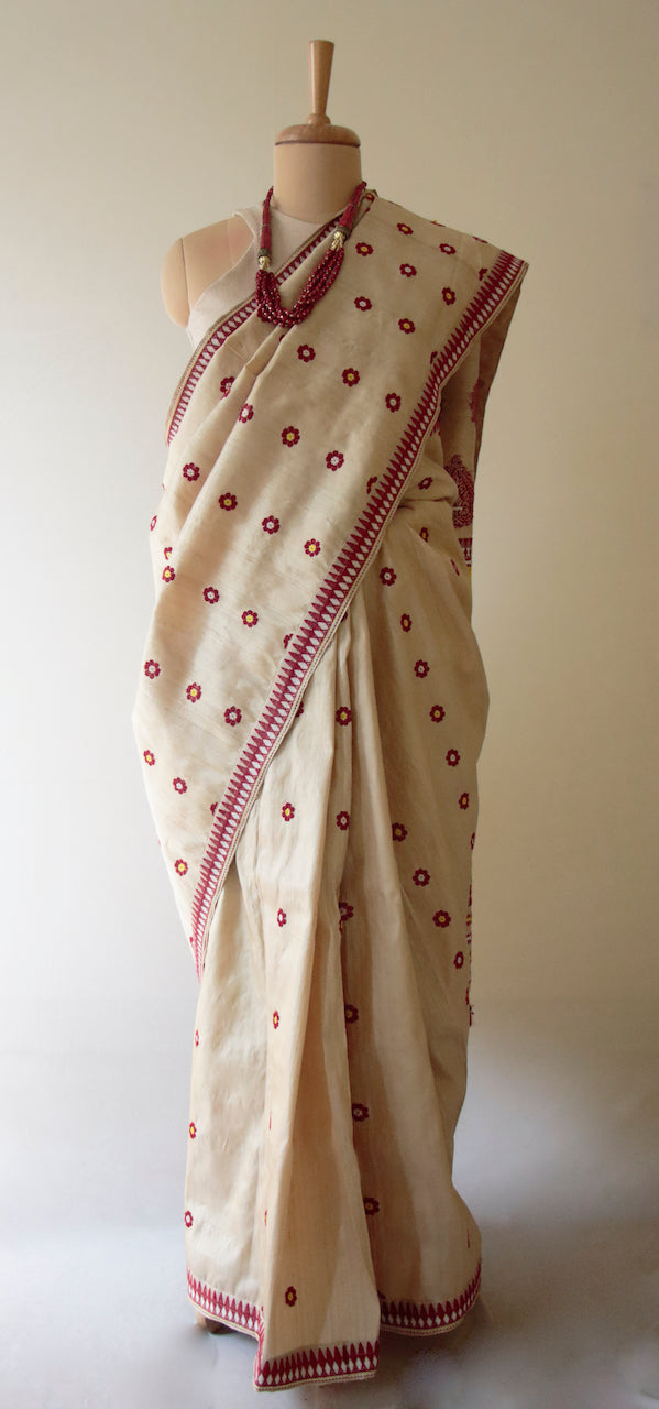 Traditional Red and White Saree With Blouse Piece Block Printed Mulberry  Silk Saree Silk Mark Certified - Etsy