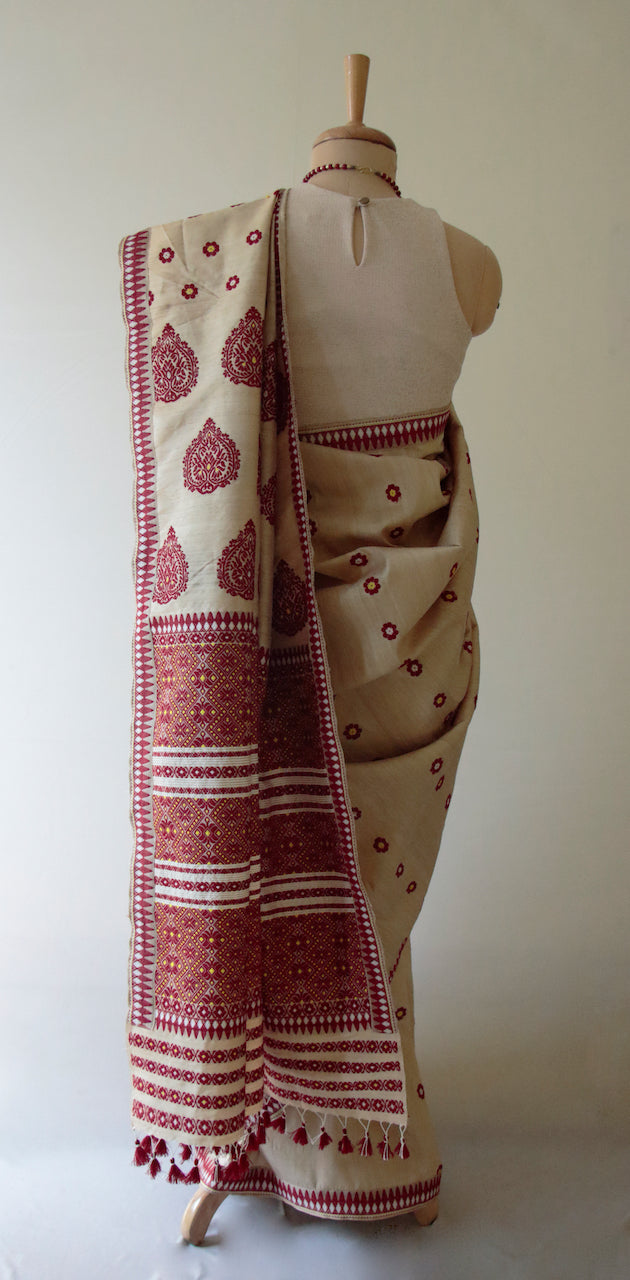 Handloom Classic Traditional Design Muga Silk Saree from Assam , India –  korobidesign