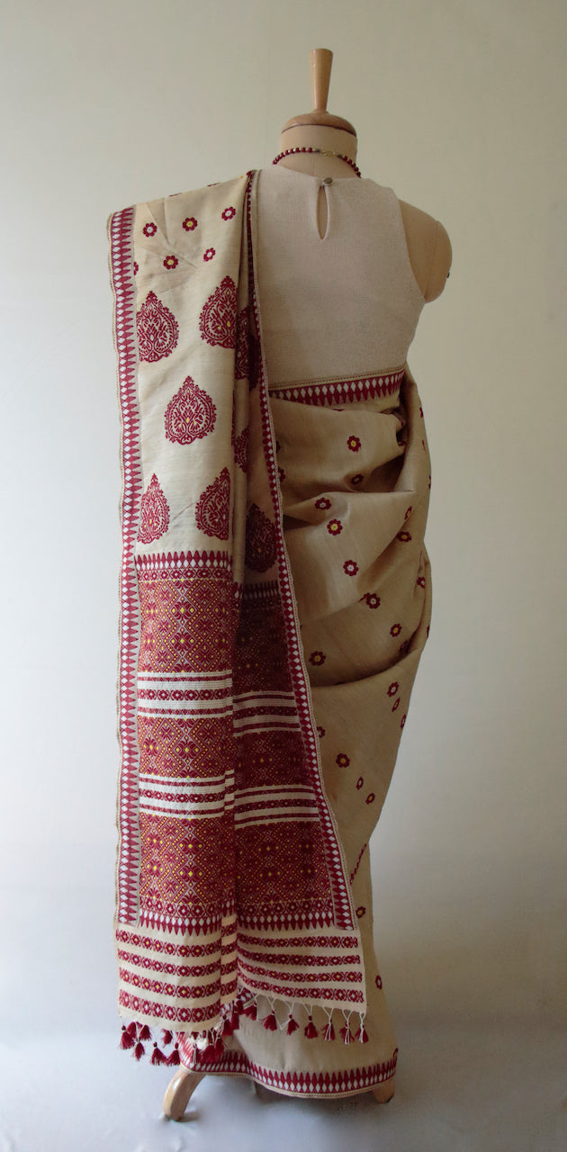 Handloom Authentic Muga Silk By Mulberry Silk Sari from Assam , India