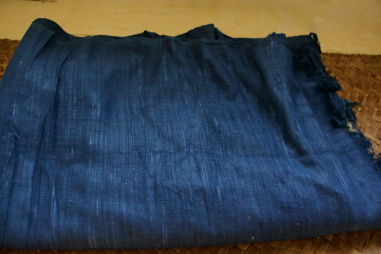 Handloom Indigo dyed Hundred percent Eri Silk / Ahimsa silk fabric by yard